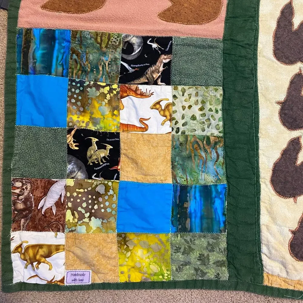 Handmade Dinosaur Quilt Twin Size Comforter 71x 87